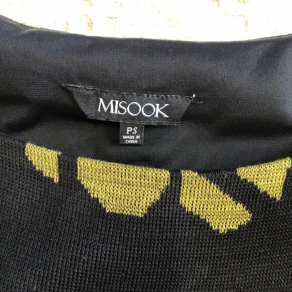 Misook Black Green Knit Sheath Dress PSmall Abstract Print Stretch Chic Designer - Picture 7 of 11